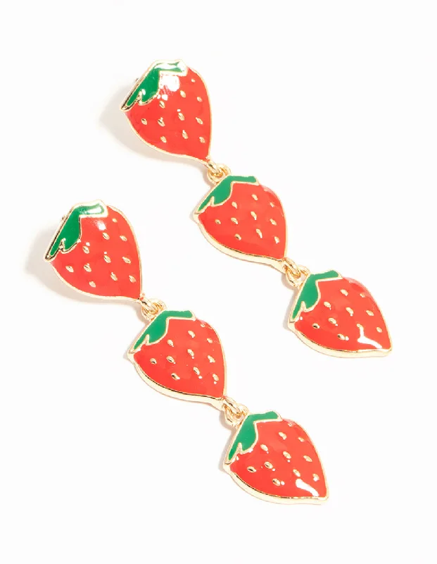 Polished art earrings-Gold Strawberry Drop Earrings