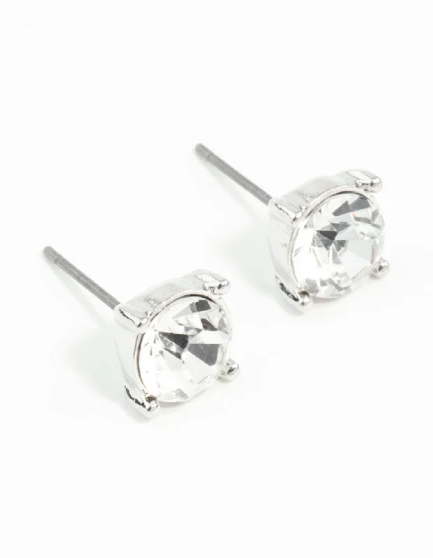 Deco style earrings-Silver 2 Carat Glass Stud Earrings