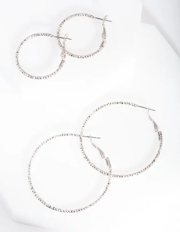 Oval dangle earrings-Silver Textured Hoop Earring Pack