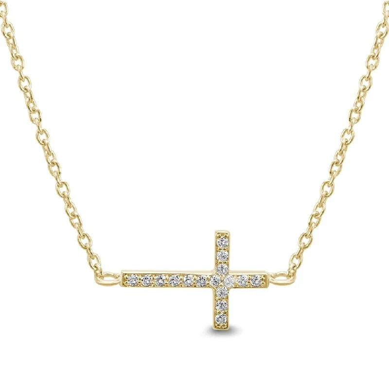 High gloss necklaces-Created White Sapphire Sideways Cross Necklace in Gold Plated .925 Sterling Silver