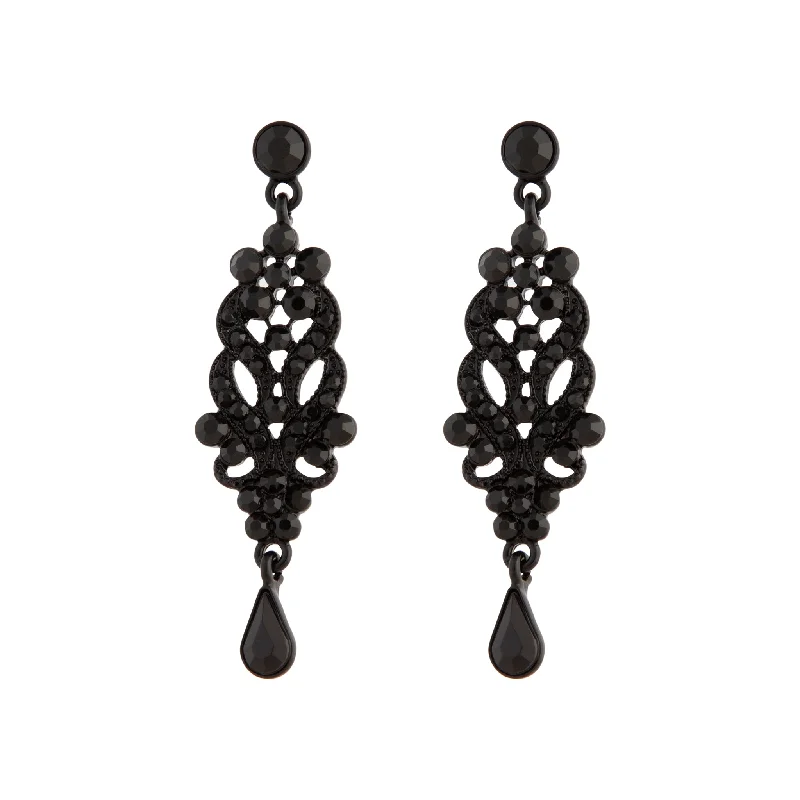 Agate drop earrings-Black Jewel Drop Earrings