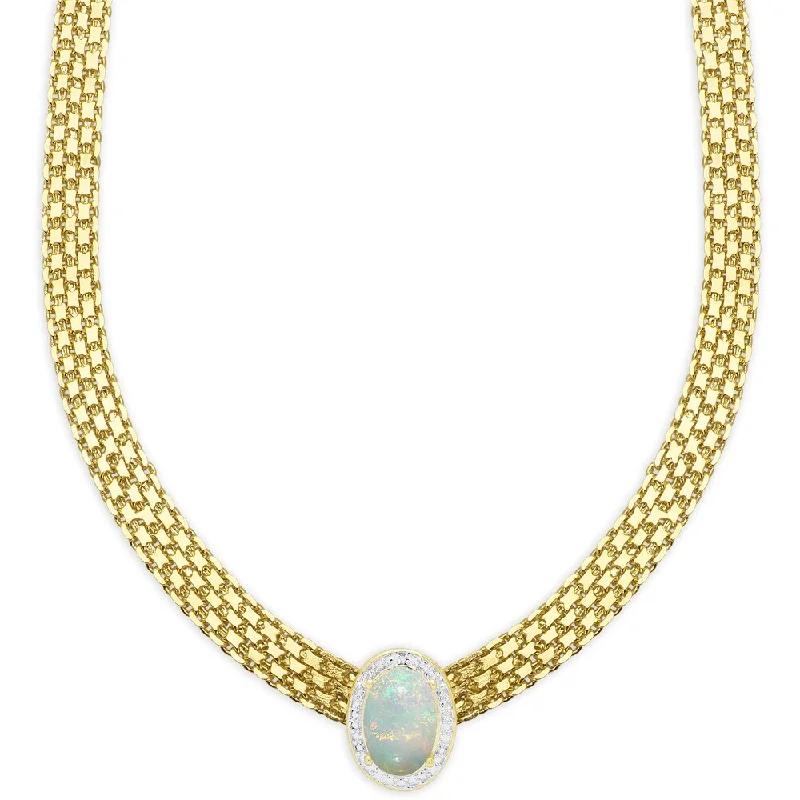 Bead braid necklaces-Dolce Giavonna Gold Overlay Simulated Opal and Diamond Accent Oval Bizmark Necklace