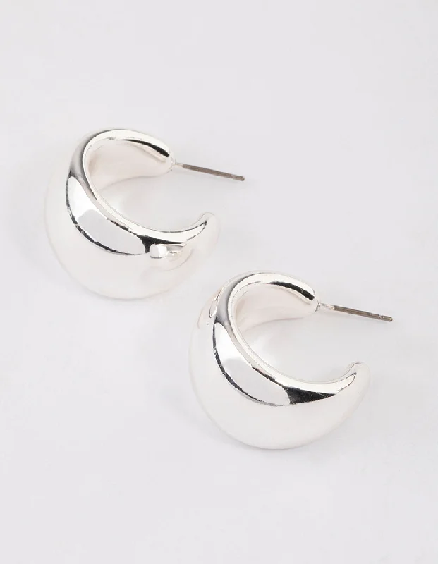 Bead weave earrings-Silver Wide Chubby Hoop Earrings