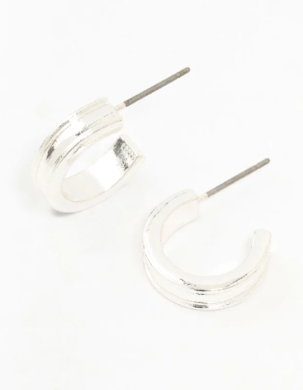 Thin threader earrings-Silver Thick Centered Mini Hoop Earrings