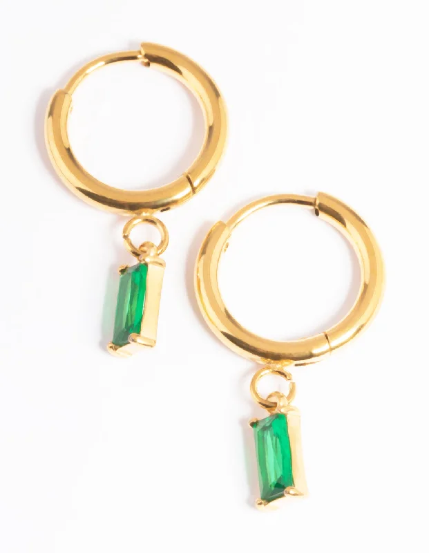 Pure gem earrings-Gold Plated Surgical Steel Square Cubic Zirconia Hoop Earrings