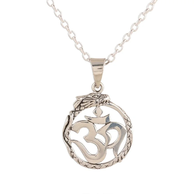 Nine-strand necklaces-NOVICA Dragon Om, Sterling silver pendant necklace