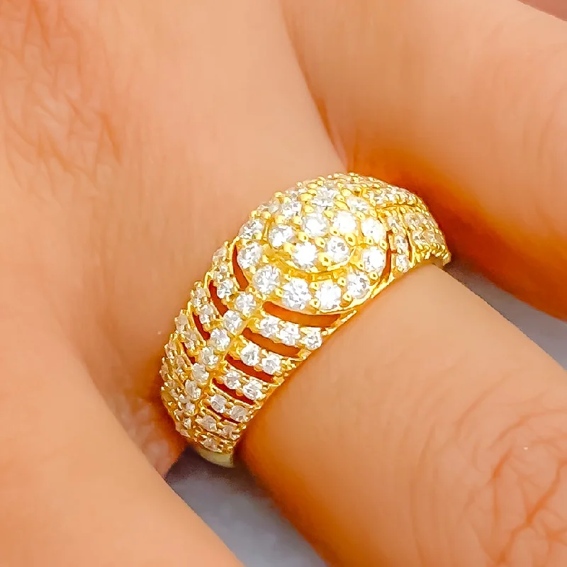 Open shank engagement rings-Dazzling Floral Striped 18K Gold + Diamond Statement Ring