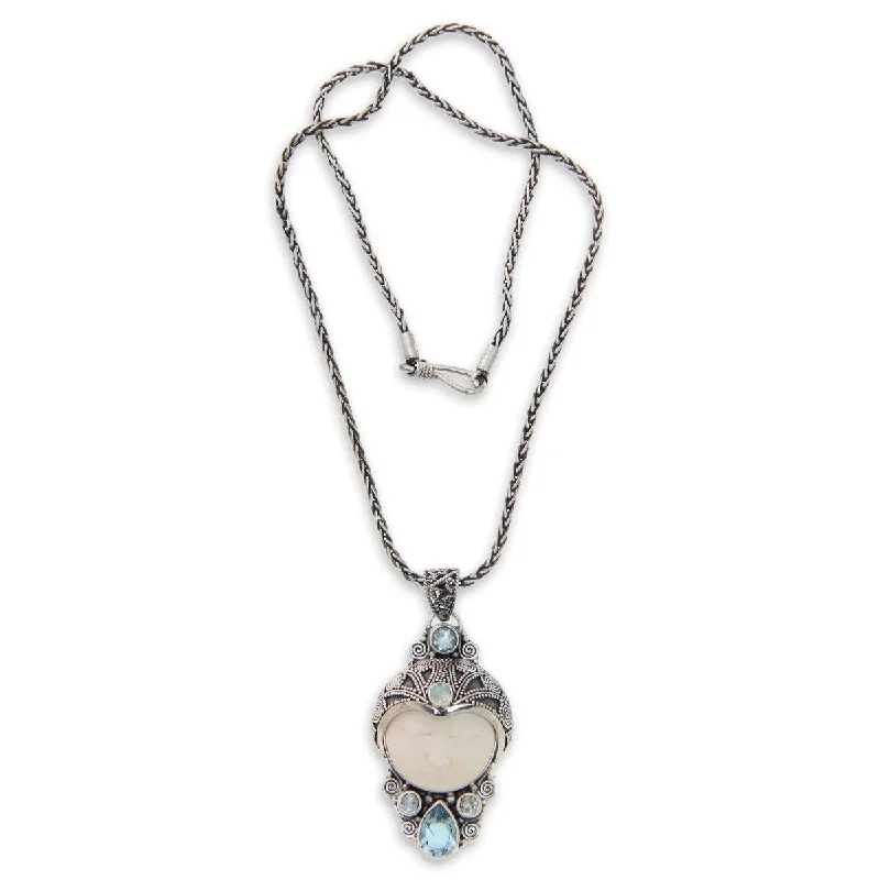 Ruby stone necklaces-Handmade Blue Topaz and Pendant Necklace, 'Dayang Sumbi' (Indonesia) - 7'6" x 9'6"