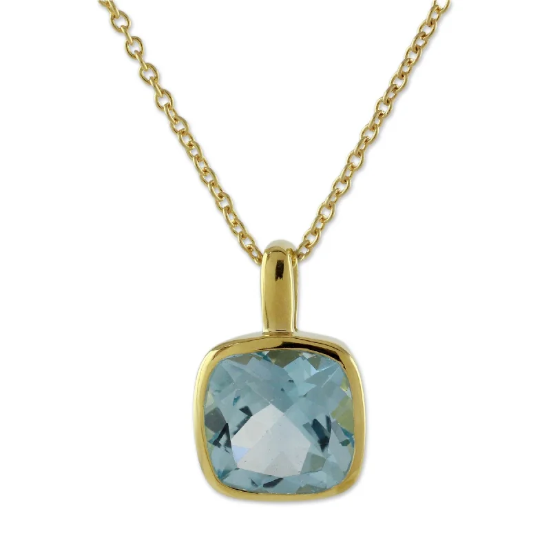 High gloss necklaces-Gold Vermeil Blue Topaz Pendant Necklace, Modern Charm (India) - 7'6" x 9'6"