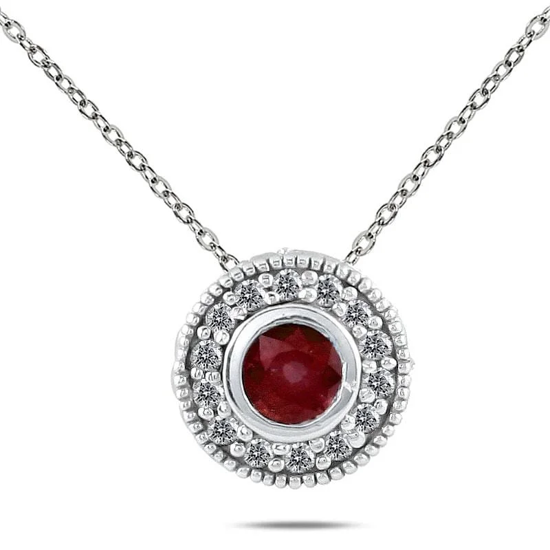 Spinel necklaces-Marquee 10k White Gold Ruby and 1/6ct TDW Diamond Necklace (I-J, I1-I2)