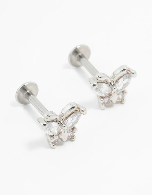 Bead weave earrings-Surgical Steel Cubic Zirconia Butterfly Flat Backs