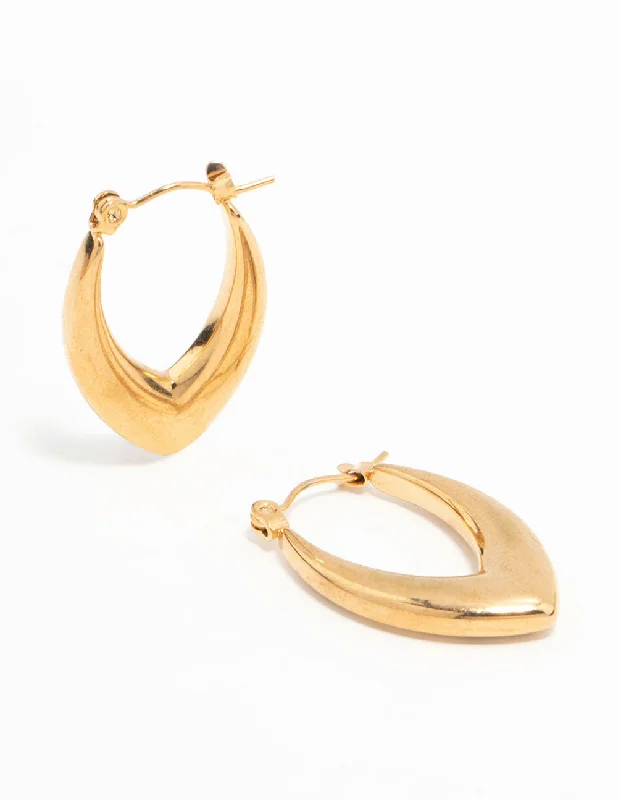 Victorian style earrings-Waterproof Gold Plated Stainless Steel Pointed Puff Hoop Earrings