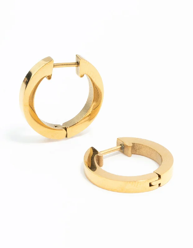 Radiant star earrings-Waterproof Gold Plated Stainless Steel Basic Clicker Hoop Earrings