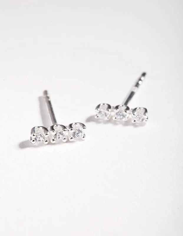 Spinel earrings-Sterling Silver Cubic Zirconia Stick Stud Earrings