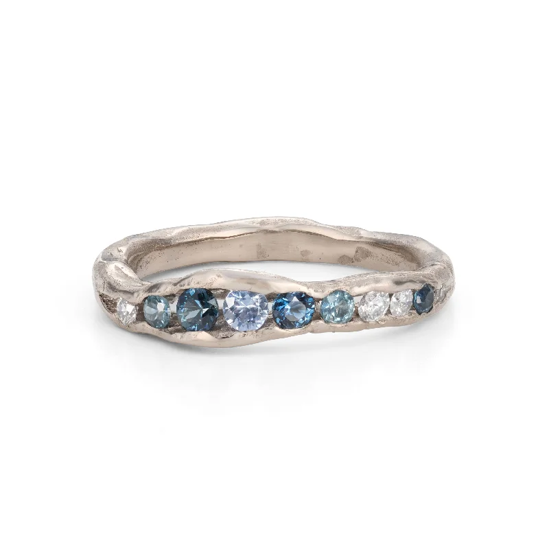 Radiant star engagement rings-Ocean Stone Half Channel Ring