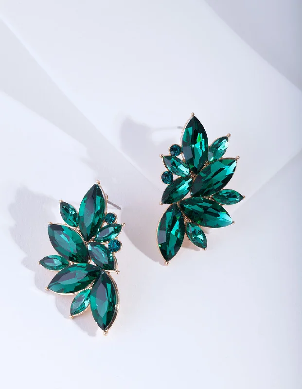 Bold cross earrings-Green Marquise Statement Stud Earrings