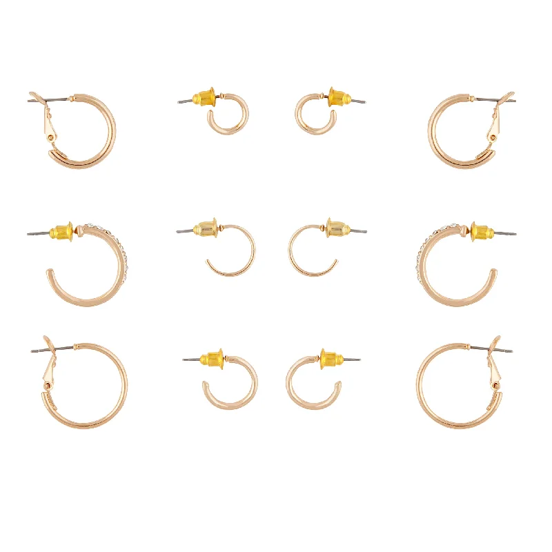 Sleek drop earrings-Gold Diamante Sleeper Hoop Earring 6-Pack