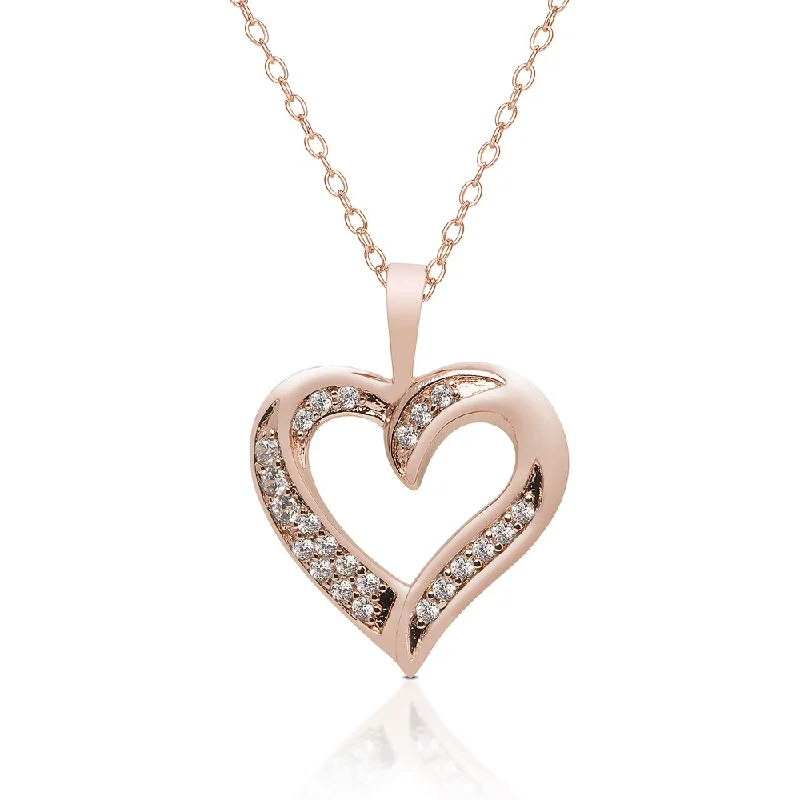 Raised bar necklaces-Dolce Giavonna Rose Gold Overlay Cubic Zirconia Open Heart Necklace