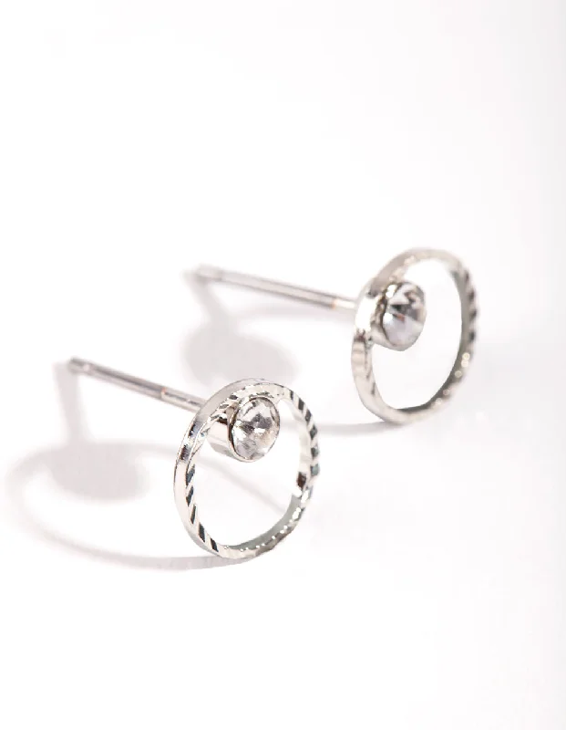 Cosmic glow earrings-Silver Mini Circle Dia Stud Earrings