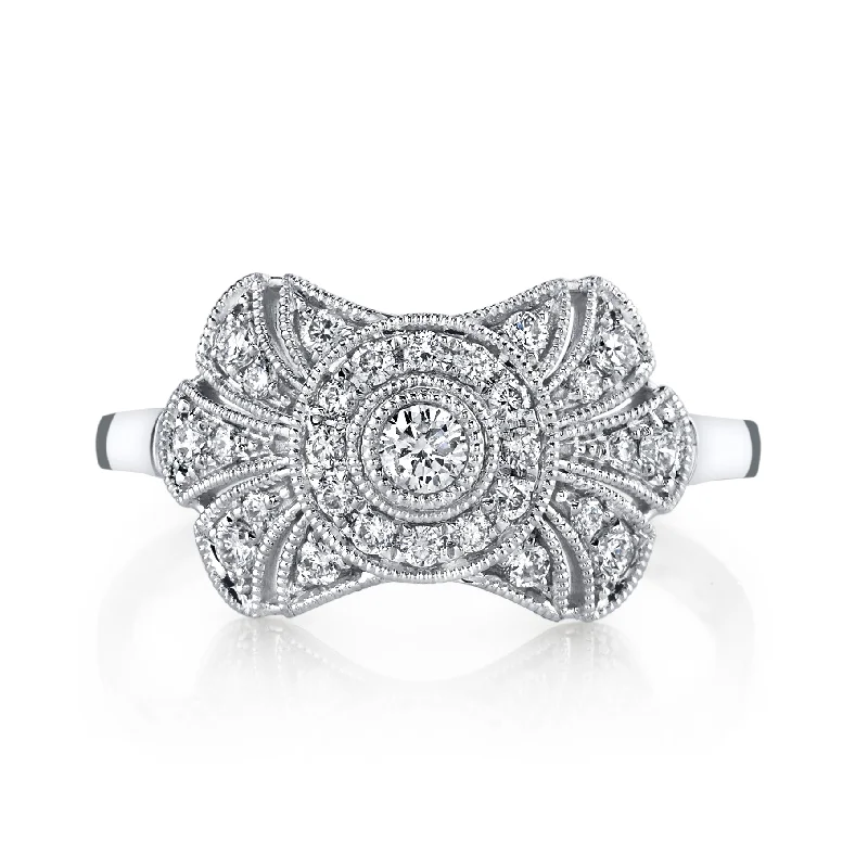 Vintage rose engagement rings-14K White Gold 0.34ct. Diamond Filigree & Milgrain Detailing Fashion Ring