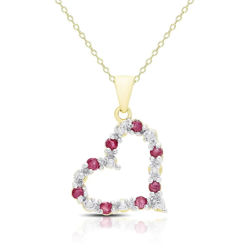 Pixie wing necklaces-Dolce Giavonna Ruby and Diamond Accent Heart Necklace