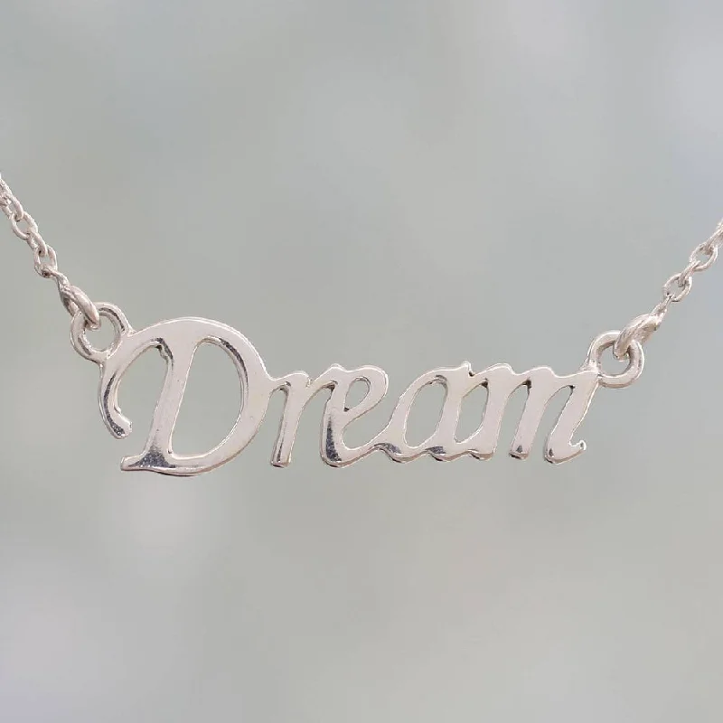 Antique bronze necklaces-Handmade Sterling Silver 'Live Your Dream' Necklace (India) - 7'6" x 9'6"