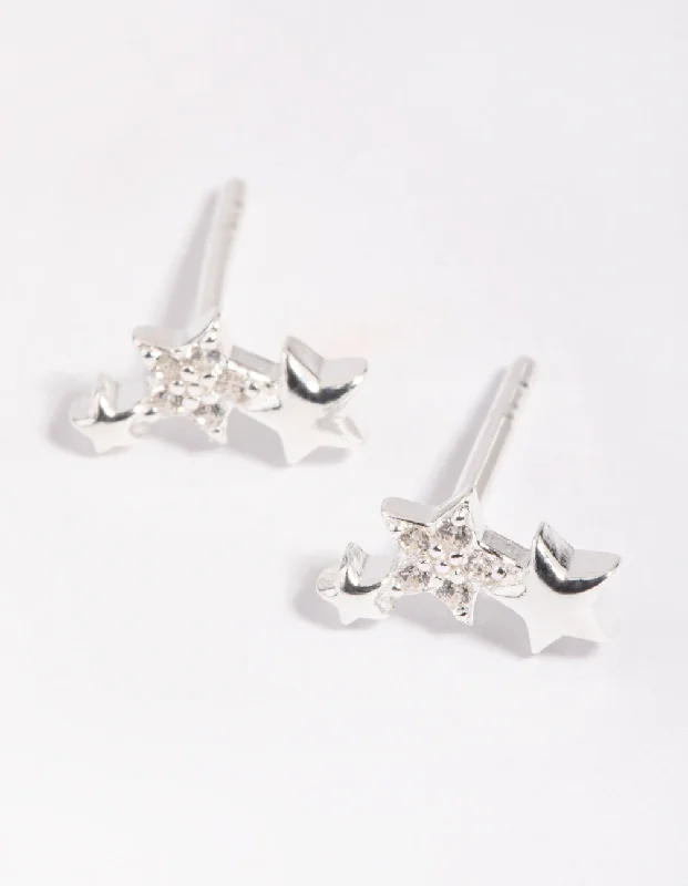 Curved design earrings-Sterling SIlver Star Stud Earrings