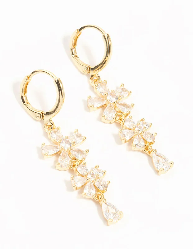 Pink gold earrings-Gold Plated Cubic Zirconia Flower Drop Earrings