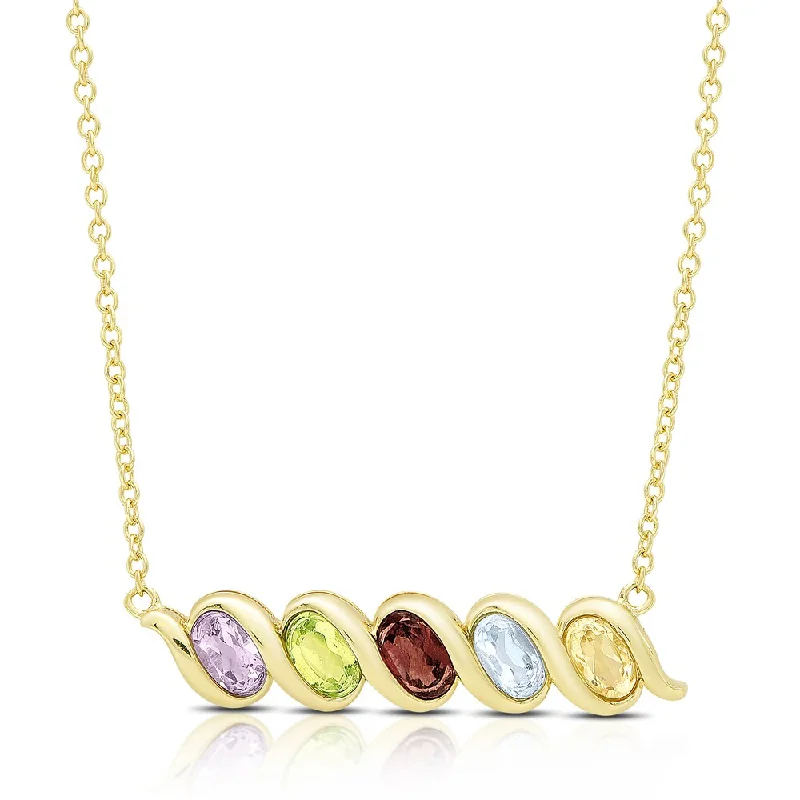 Loop knot necklaces-Dolce Giavonna Gold Over Sterling Silver Oval Gemstone Five Stone Necklace