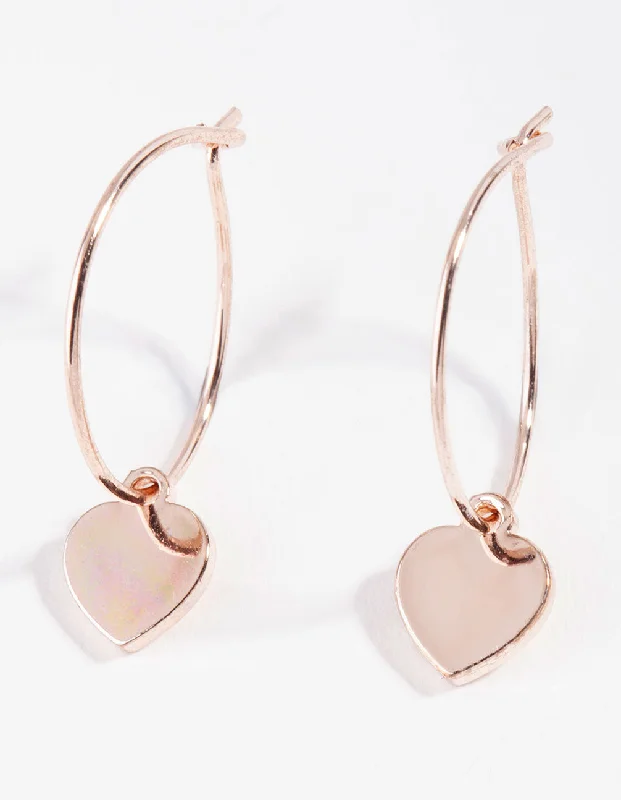 Rough texture earrings-Rose Gold Mini Heart Hoop Earrings