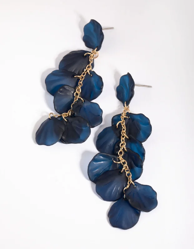 Pure crystal earrings-Navy Chain Drop Earrings