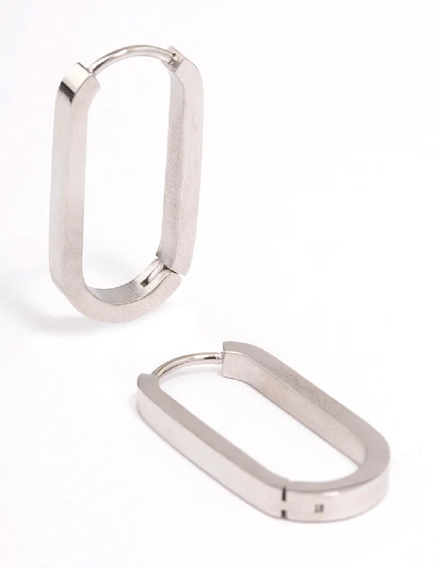 Fine triangle earrings-Surgical Steel Large Rectangular Huggie Earrings