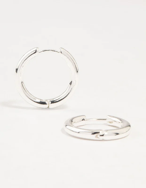 Solid ring earrings-Silver Round Medium Huggie Earrings