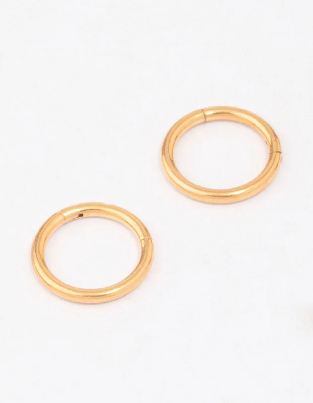 Shiny gold earrings-Gold Plated Titanium Sleeper Earrings 10mm