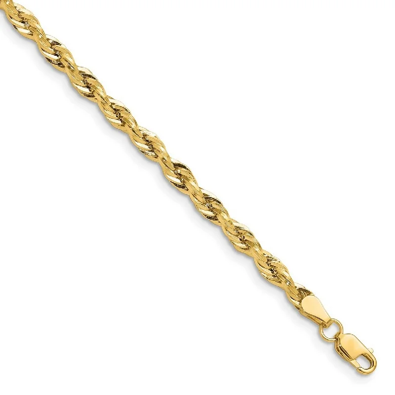 Shiny modern bangles-Curata 14k Yellow Gold 3.5mm Semi solid Rope Chain Bracelet Options: 7" 8"