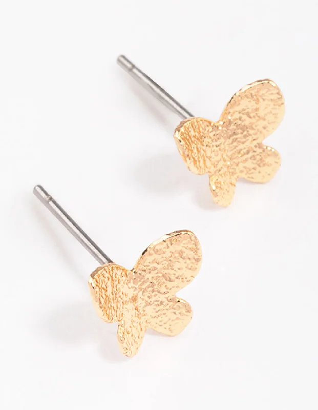 Thick hoop earrings-Gold Sandblast Butterfly Stud Earrings