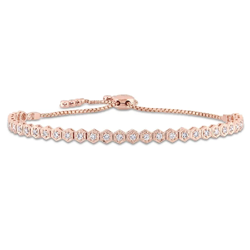 Pink gold bangles-Miadora Signature Collection 14k Rose Gold 3/4ct TDW Diamond Adjustable Bolo Bracelet - White