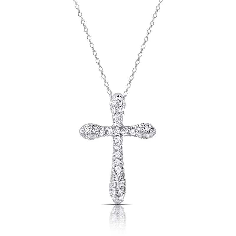 Tide shape necklaces-Dolce Giavonna Sterling Silver Cubic Zirconia Cross Necklace