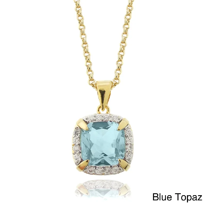 Wide chain necklaces-Dolce Giavonna 18k Gold Overlay Cushion-cut Gemstone and Cubic Zirconia Necklace