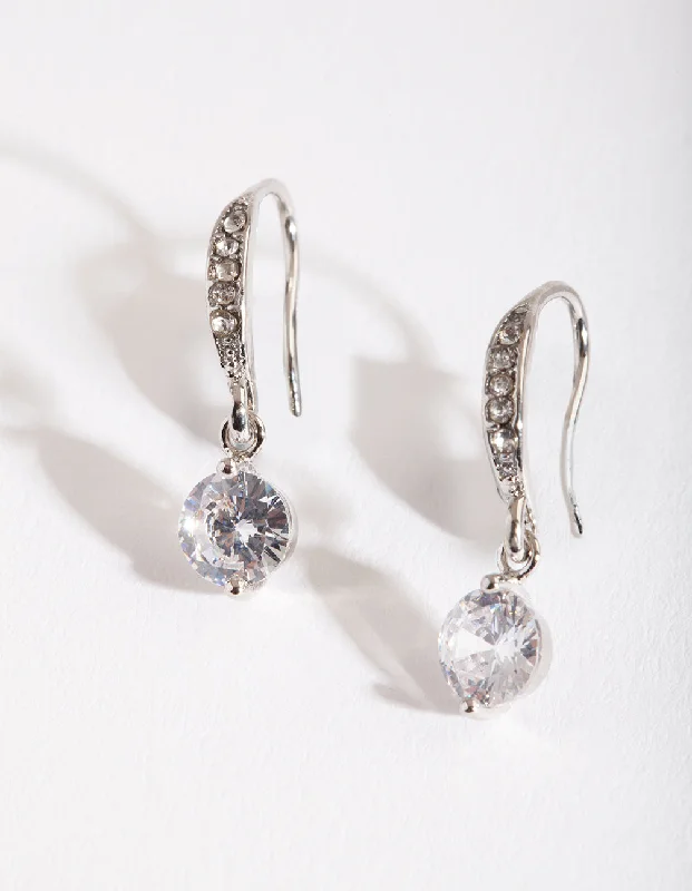 Leaf design earrings-Silver Cubic Zirconia Drop Earrings