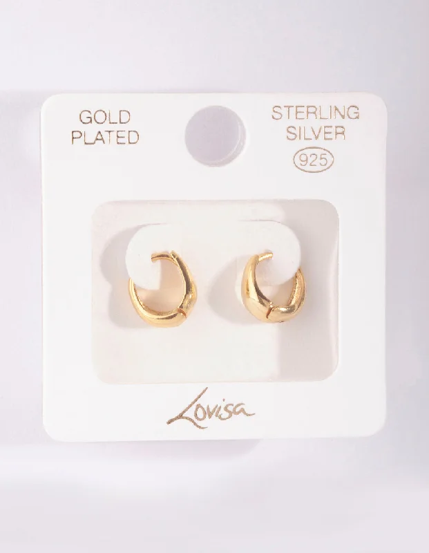 Wide hoop earrings-Gold Plated Sterling Silver Oval Huggie Hoop Earrings