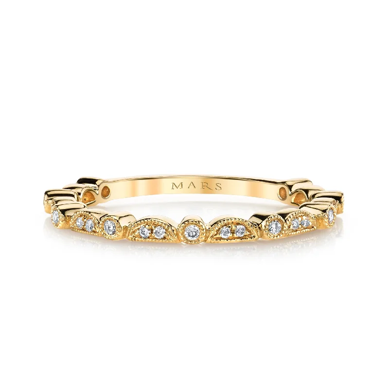 Light clay engagement rings-14K Yellow Gold 0.11ct. Diamond Milgrain Detailing Stackable Fashion Ring