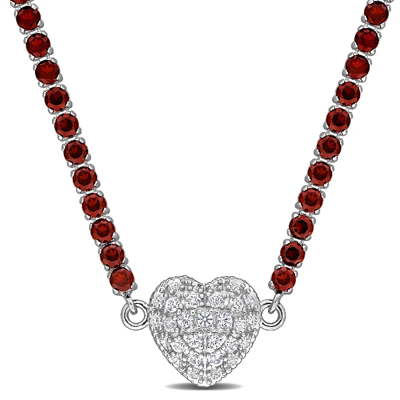 Antique bronze necklaces-Miadora 14 1/4ct TGW Garnet and Created White Sapphire Heart Necklace in Sterling Silver-17 in