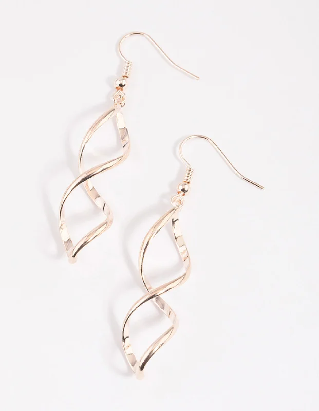 Large hoop earrings-Rose Gold Spiral Drop Earrings