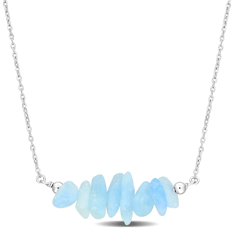 Vibrant enamel necklaces-Miadora 1ct TGW Aquamarine Bead Necklace in Sterling Silver-17+2 in.