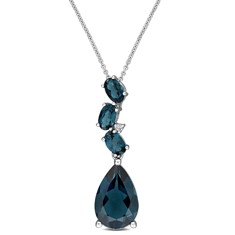 Slanted design necklaces-Miadora 4 1/2ct TGW Pear and Oval-Cut London Blue Topaz Diamond Accent Teardrop Necklace in 10k White Gold