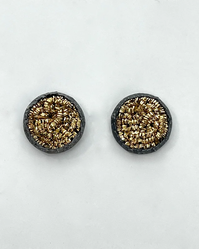 Textured disc earrings-Himatsingka Sparkler Golden Stud Earrings