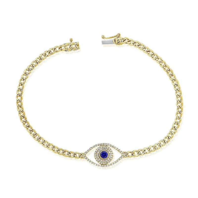 Flex thread bangles-Joelle Evil Eye Bracelet 1/5 ct Diamond & Blue Sapphire 14K Yellow Gold