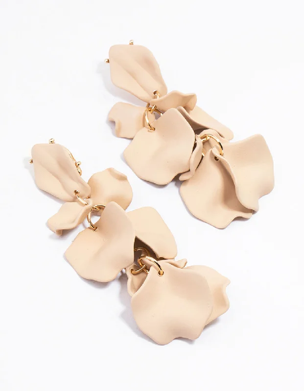 Textured disc earrings-Neutral Petal Statement Drop Earrings