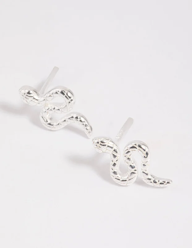 Smooth drop earrings-Sterling Silver Snake Stud Earrings